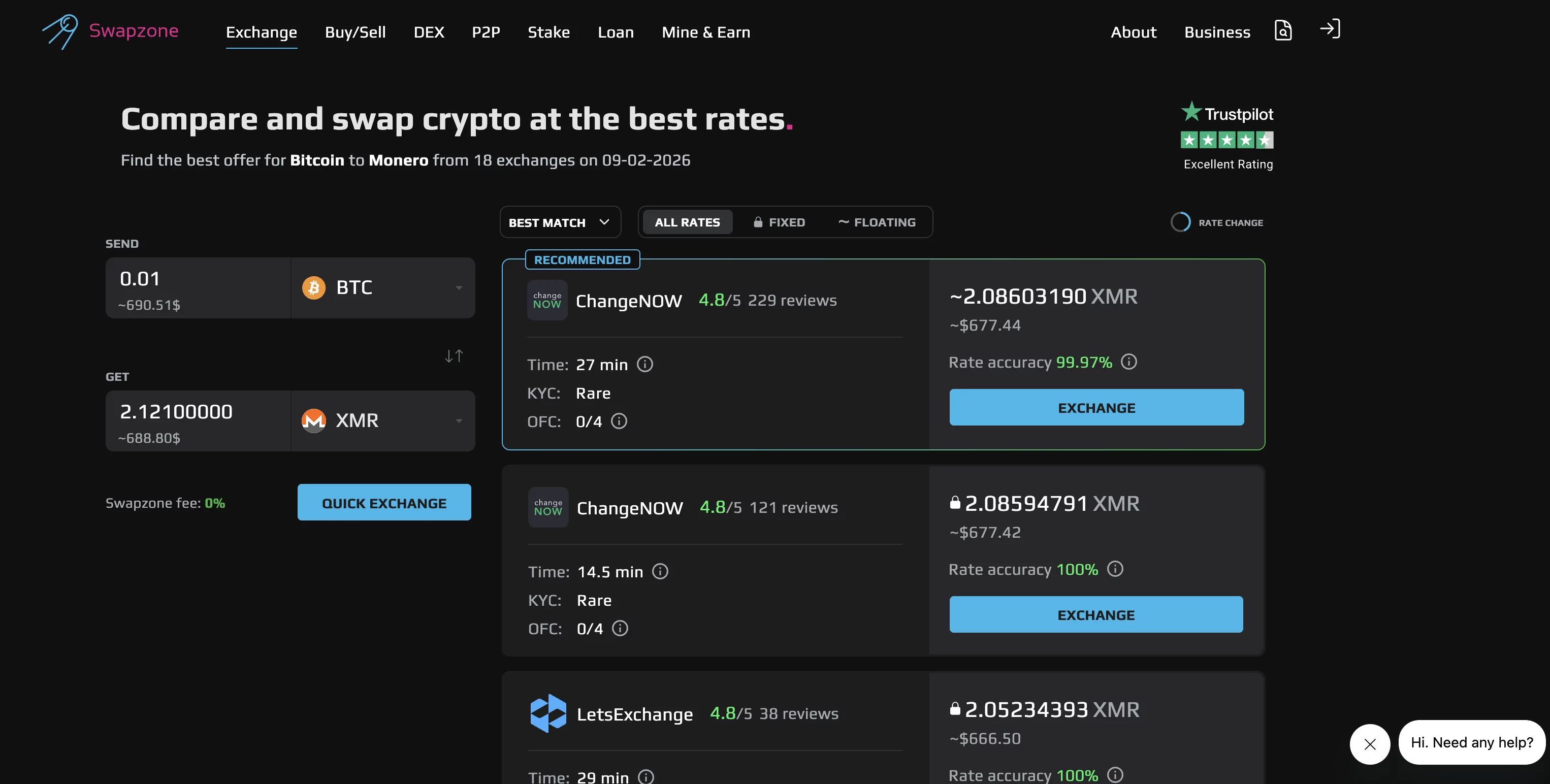 swapzone - best crypto exchange aggregator 
