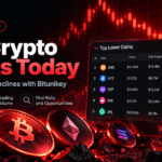 Bitunikey Top Crypto Losers Today dashboard illustrating falling cryptocurrency prices, 24-hour percentage losses, and trading volume.