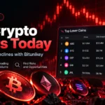 Bitunikey Top Crypto Losers Today dashboard illustrating falling cryptocurrency prices, 24-hour percentage losses, and trading volume.